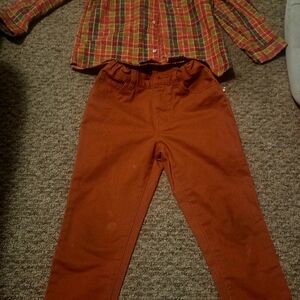 Colorful Plaid Shirt and Orange Pants Set